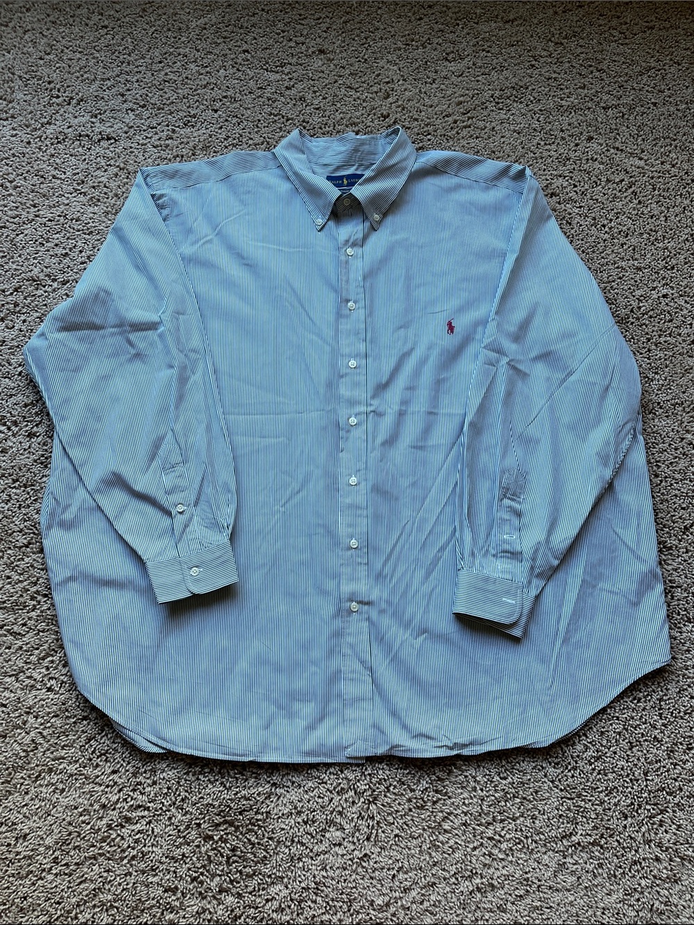 Ralph Lauren Classic Fit Button Down Shirt Men 4XB Big Green White Stripe Cotton